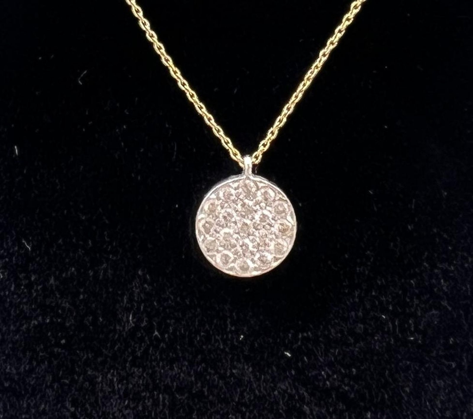 14k Gold Chain Necklace with Pavé Crystal Round Pendant. 16" Chain. 2