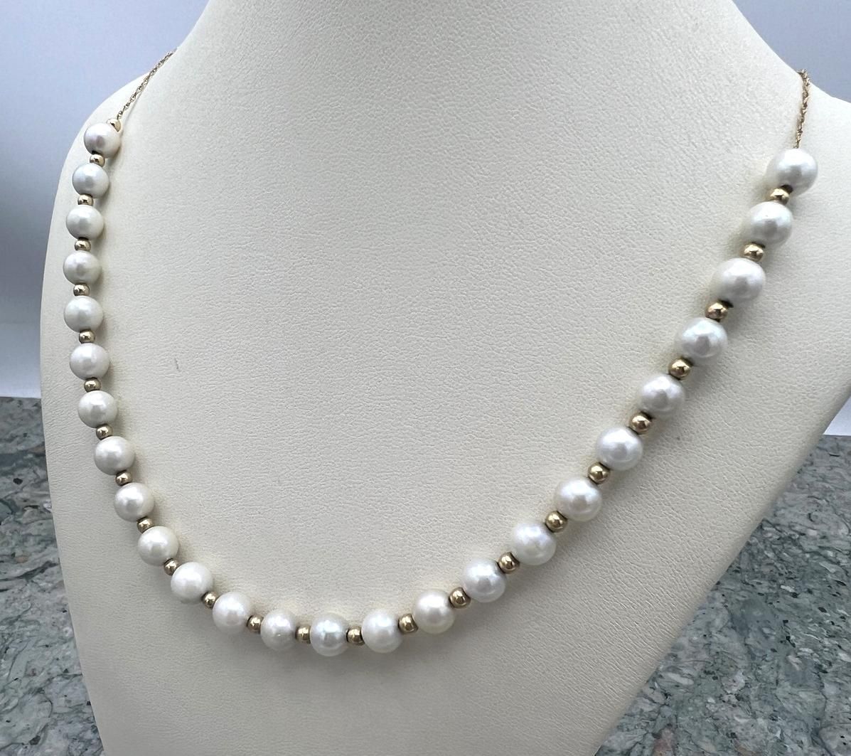 14k Pearl & Gold Bead Necklace with Fine 18" Chain 2