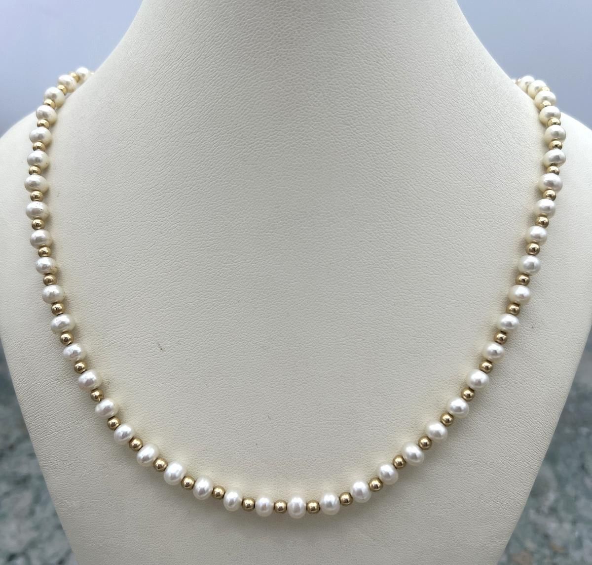 14k Pearl & Gold Bead Necklace and Bracelet Set 2