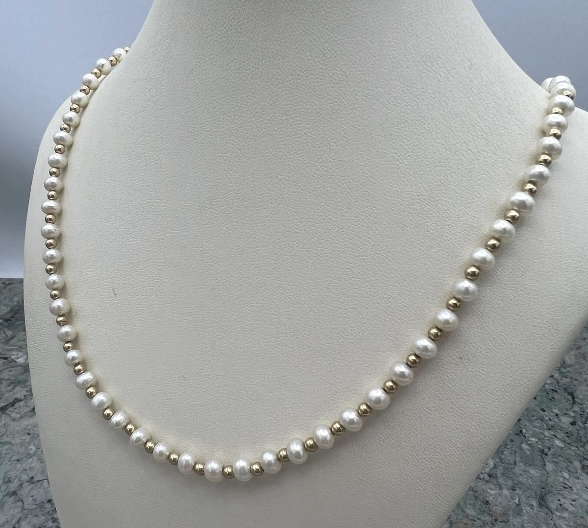 14k Pearl & Gold Bead Necklace and Bracelet Set 3
