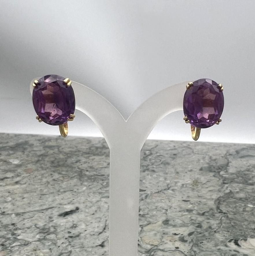 14k Oval Amethyst Clip-On Earrings in Gold Prong Settings 2