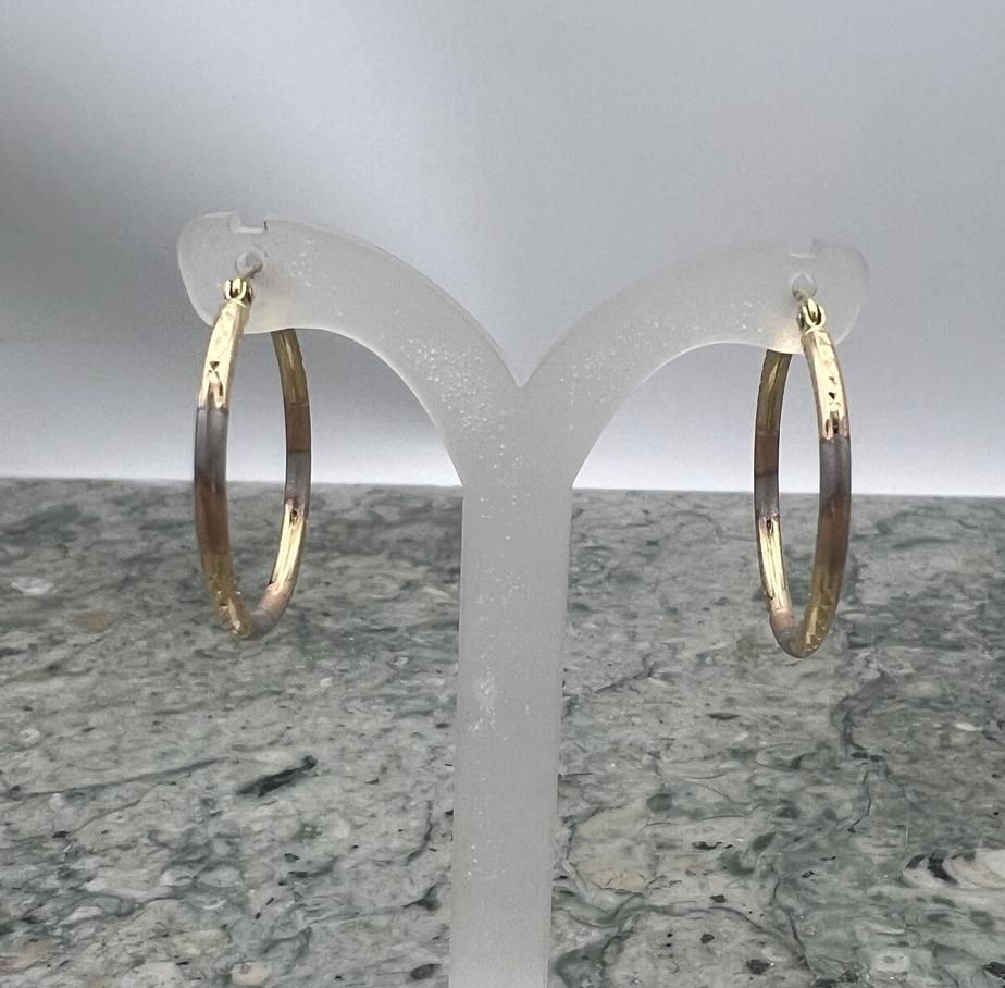 14k Tri-Color Gold Hoop Earrings Yellow Rose White Gold Tone 3