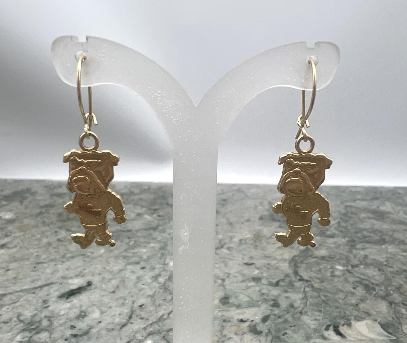 14k Gold Mississippi State Bulldog Dangle Earrings with Wire Hooks 2