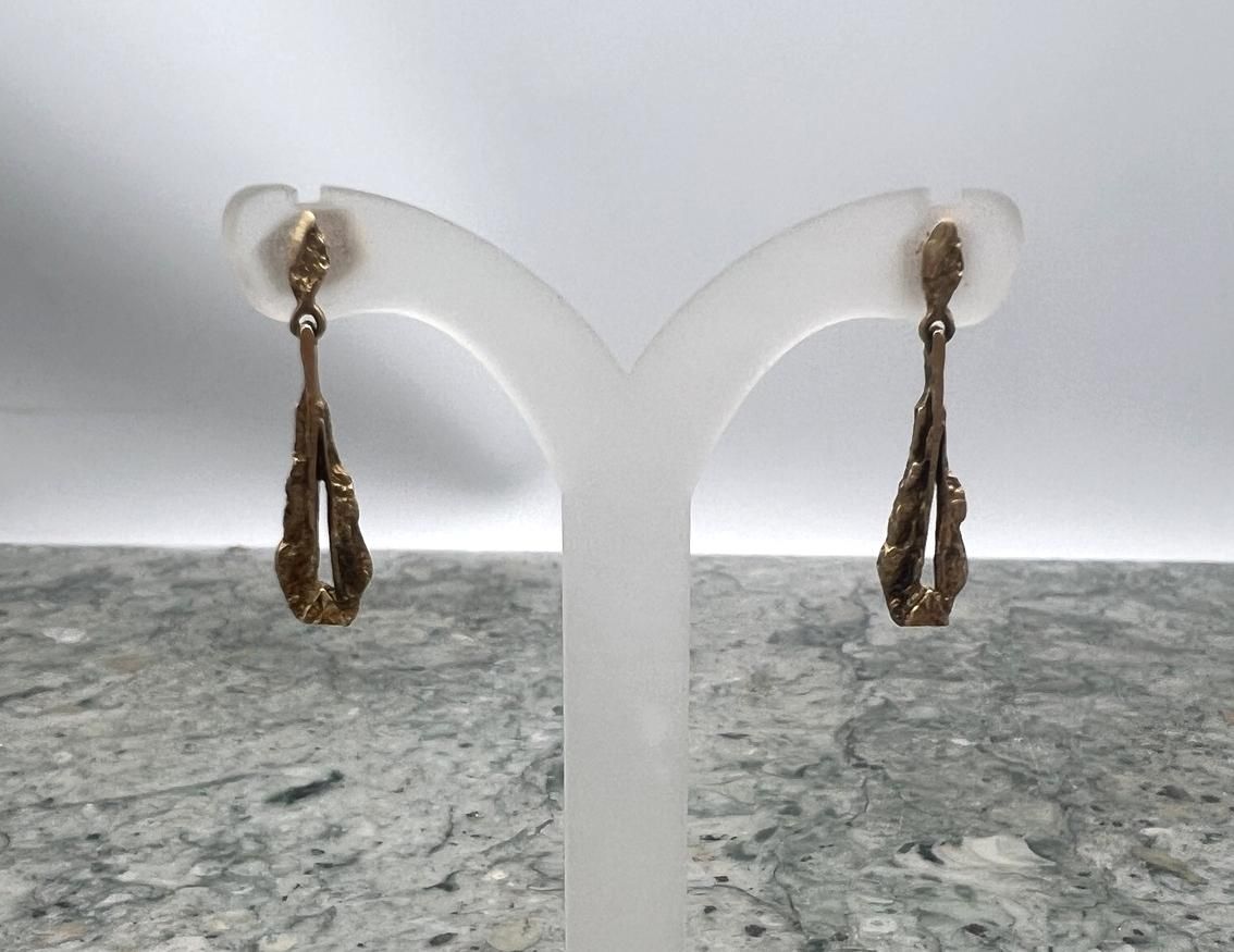 14k Hammered Gold Dangle Drop Earrings Brutalist Style 2