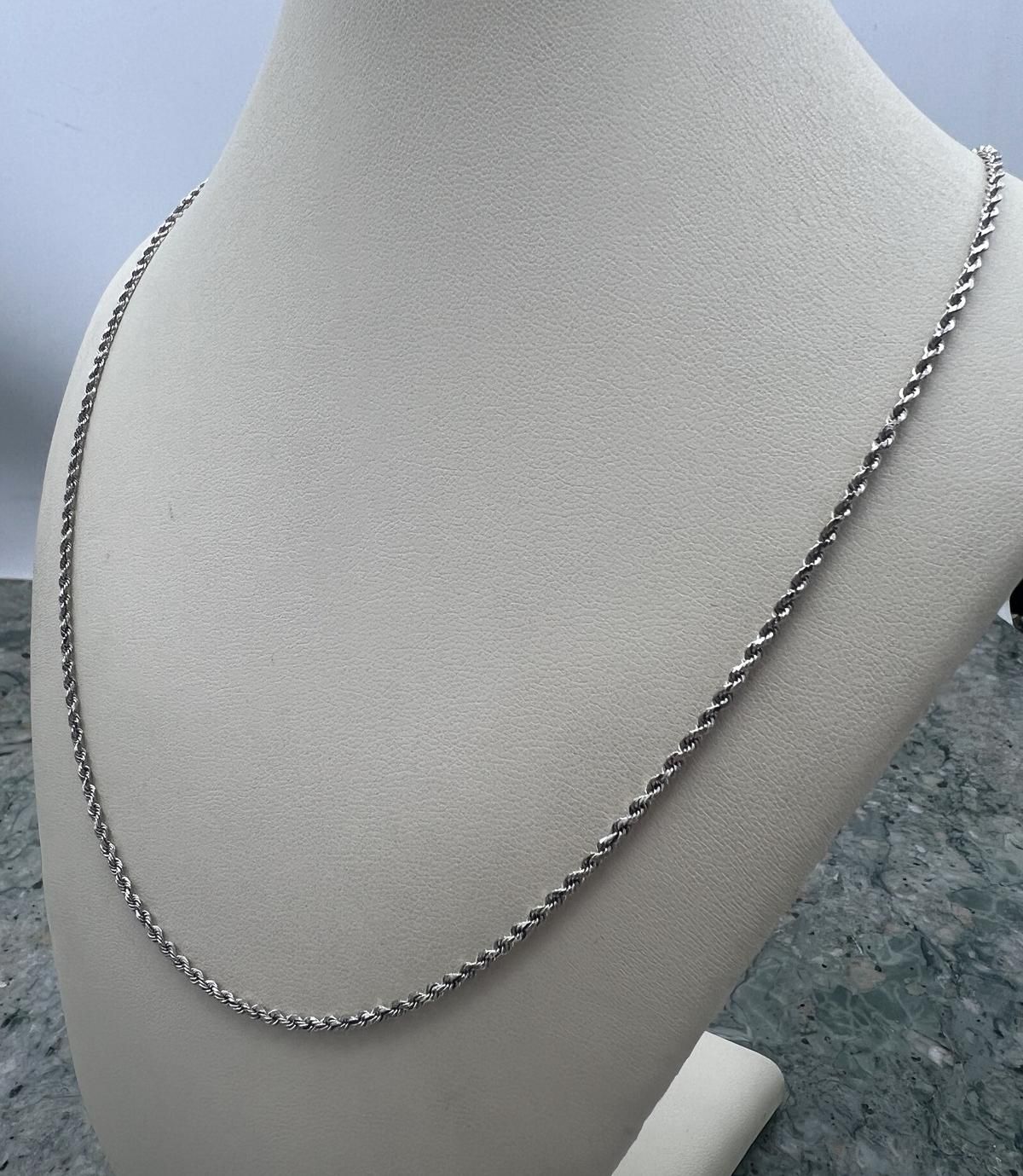 14k White Gold Rope Chain Necklace Classic Style. 24" Chain. 3