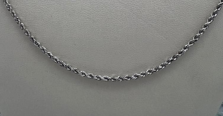 14k White Gold Rope Chain Necklace Classic Style. 24" Chain. 2