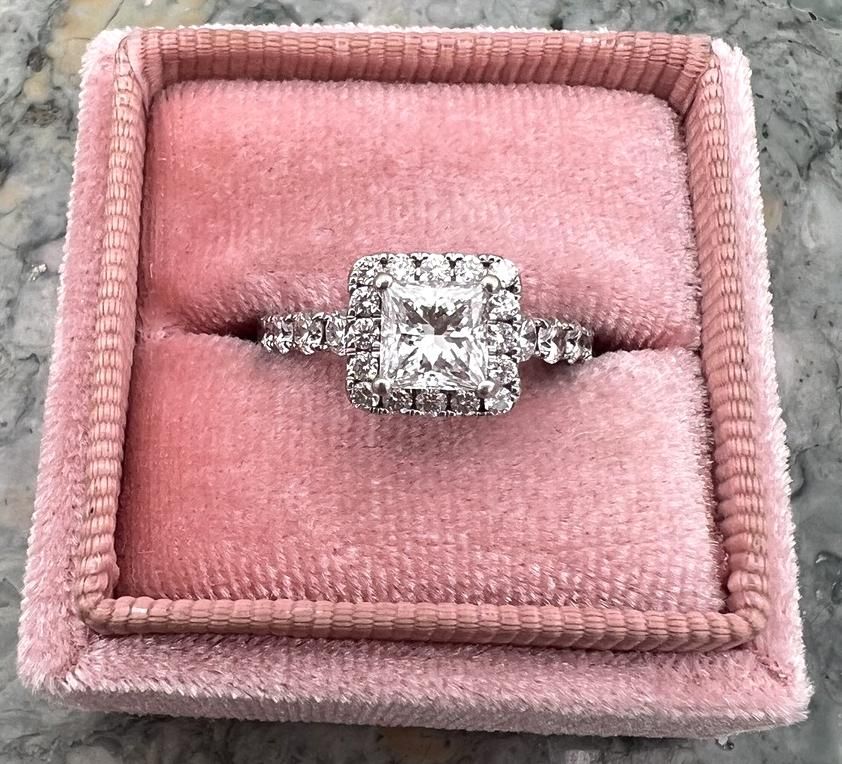 14k Princess Cut Diamond Halo Engagement Ring
