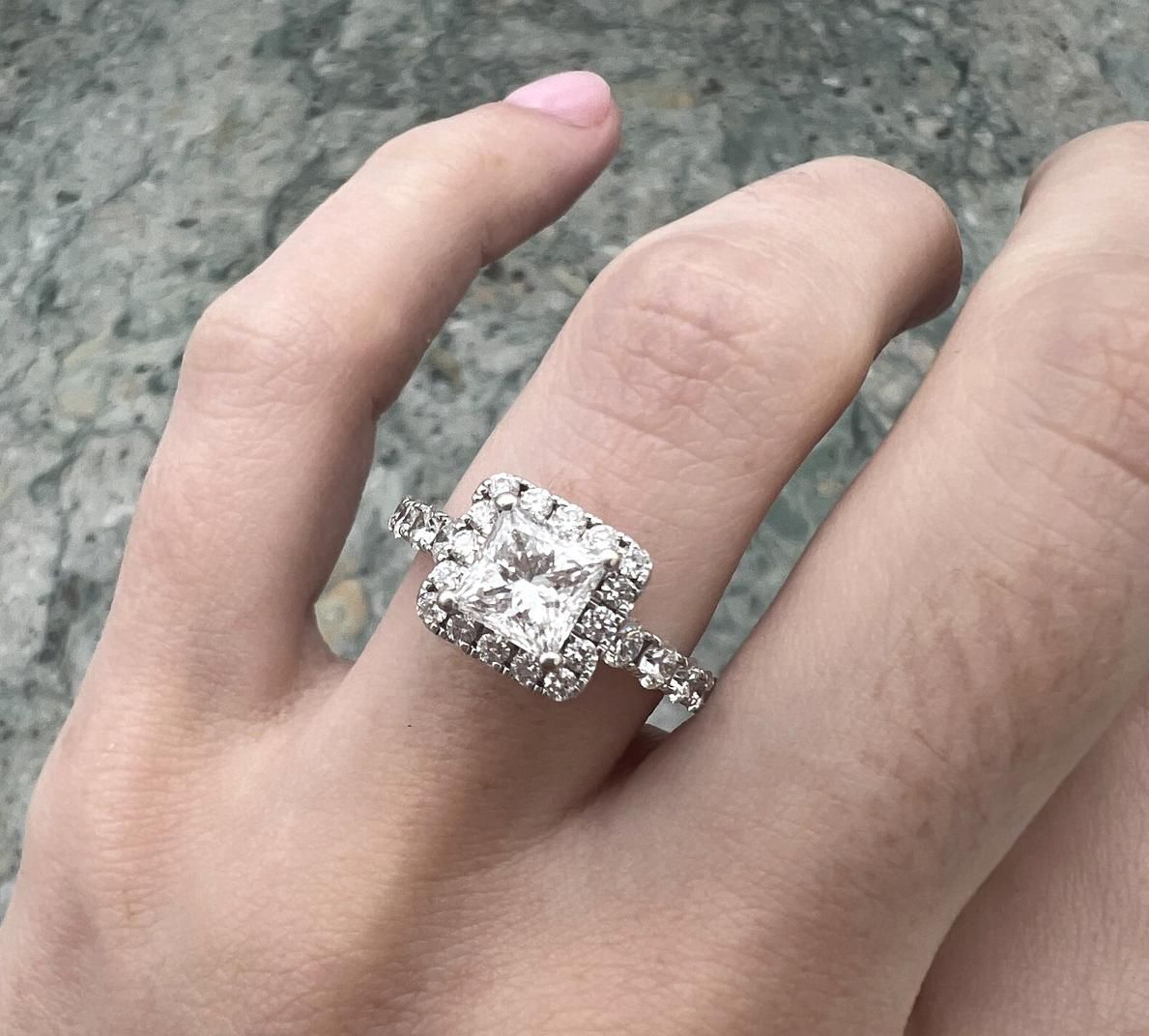 14k Princess Cut Diamond Halo Engagement Ring 2