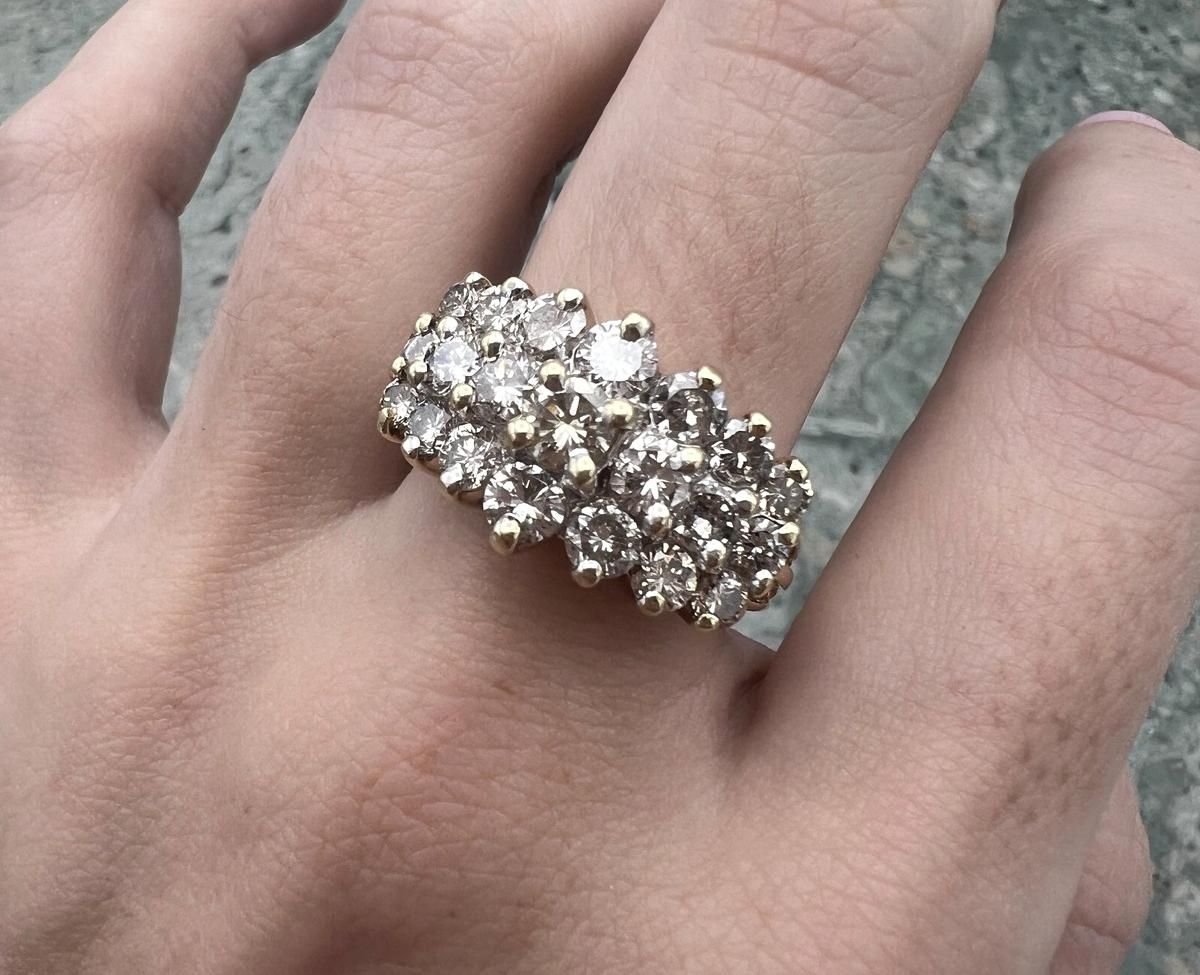 14k Vintage Moissanite Cluster Cocktail Ring 14K White Gold 2