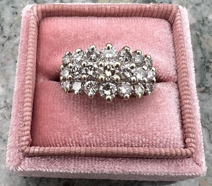 14k Vintage Moissanite Cluster Cocktail Ring 14K White Gold