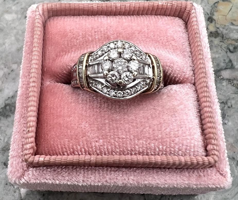 14k Vintage Two-Tone Gold Diamond Cluster Cocktail Ring