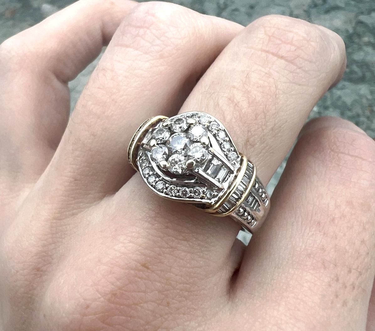 14k Vintage Two-Tone Gold Diamond Cluster Cocktail Ring 2