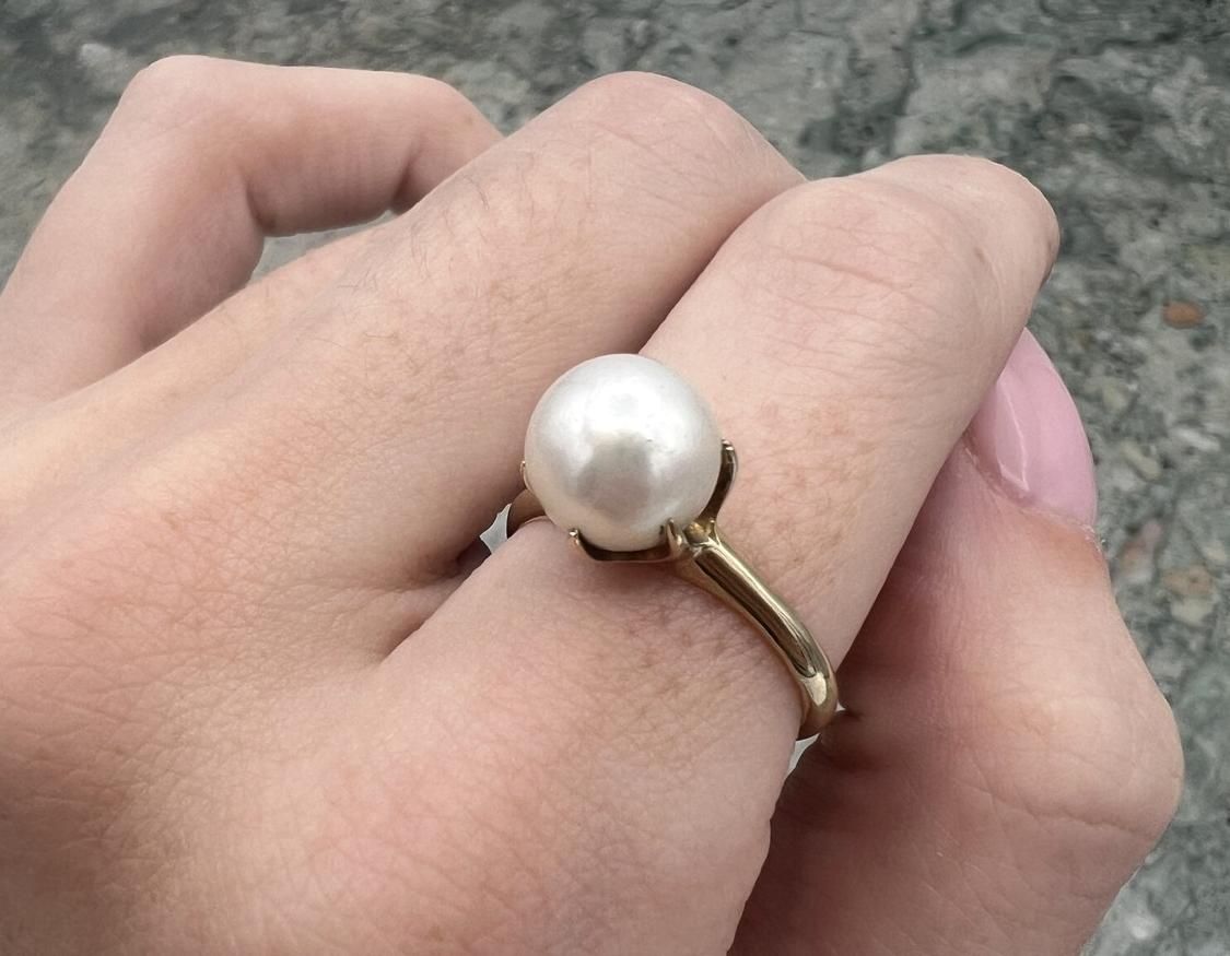14k Vintage Gold Pearl Solitaire Ring 2