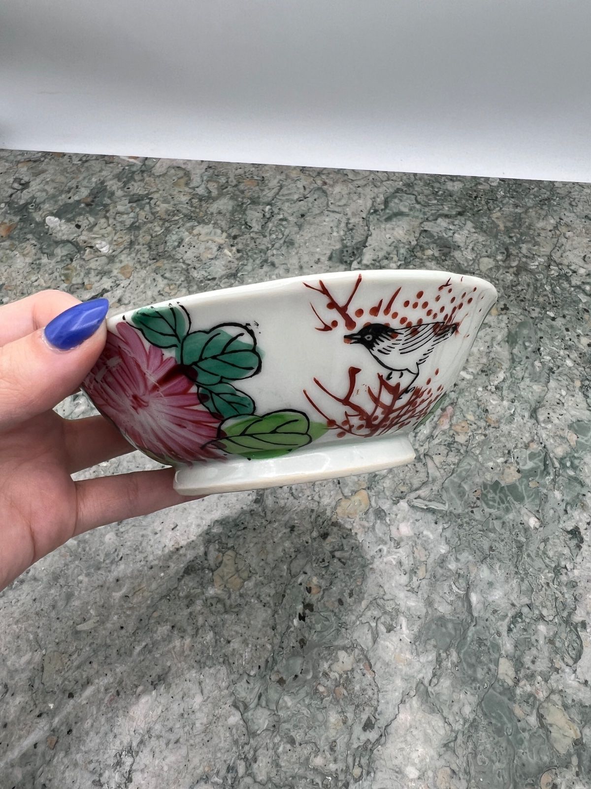 Pair of Japanese Hand-Painted Porcelain Tea Bowls Floral Motif 2