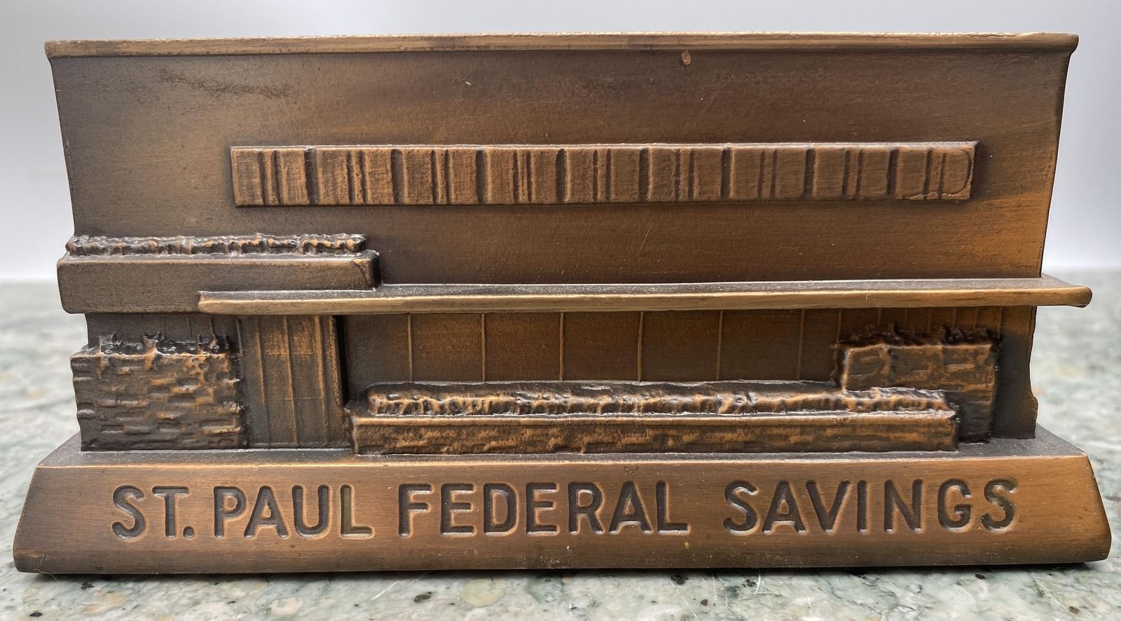 Vintage St. Paul Federal Savings Bronze Metal Building Coin Bank