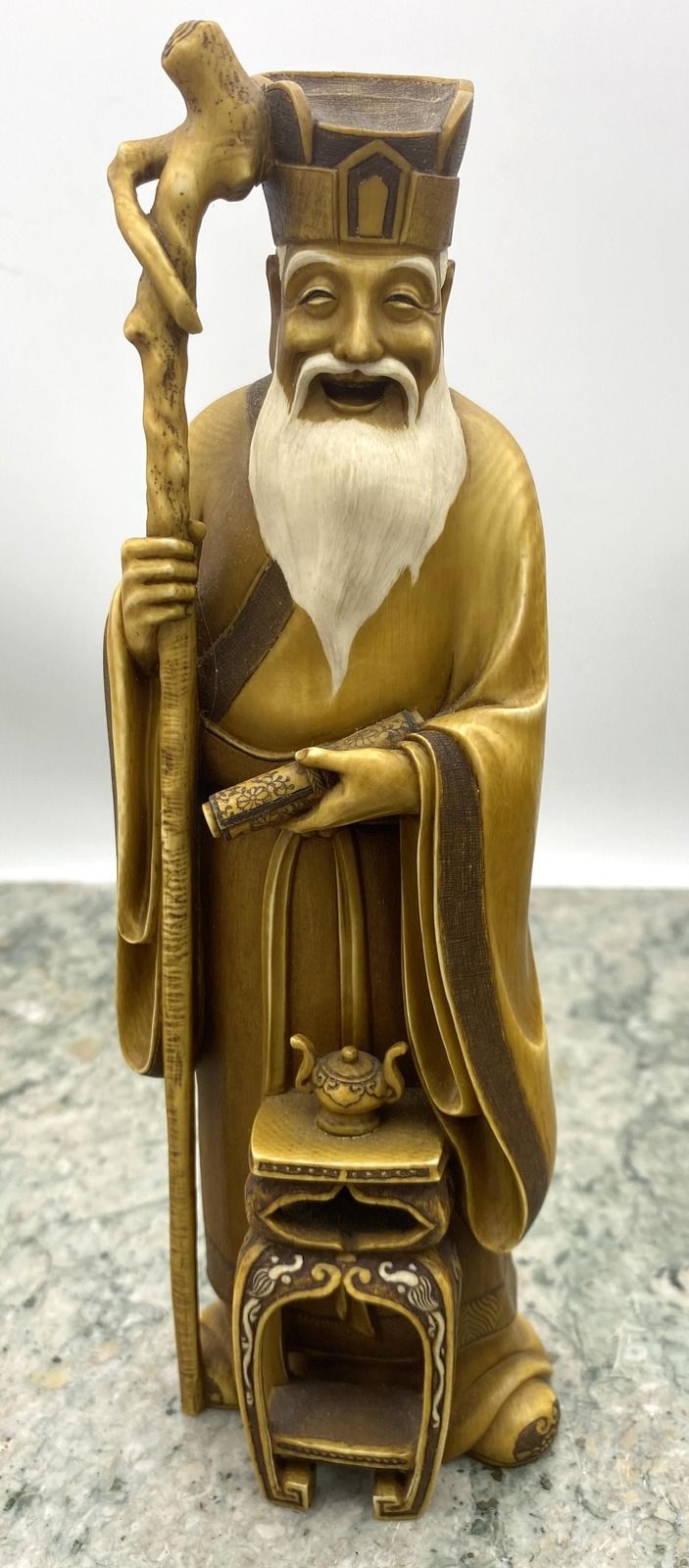 Chinese Carved Resin Fu Lu Shou God of Longevity Figurine