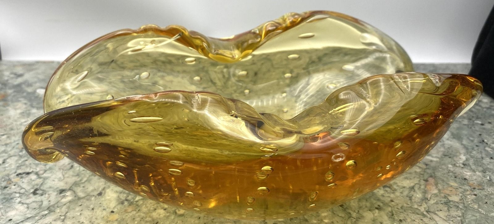 Murano Bullicante Amber Art Glass Bowl Mid-Century Modern