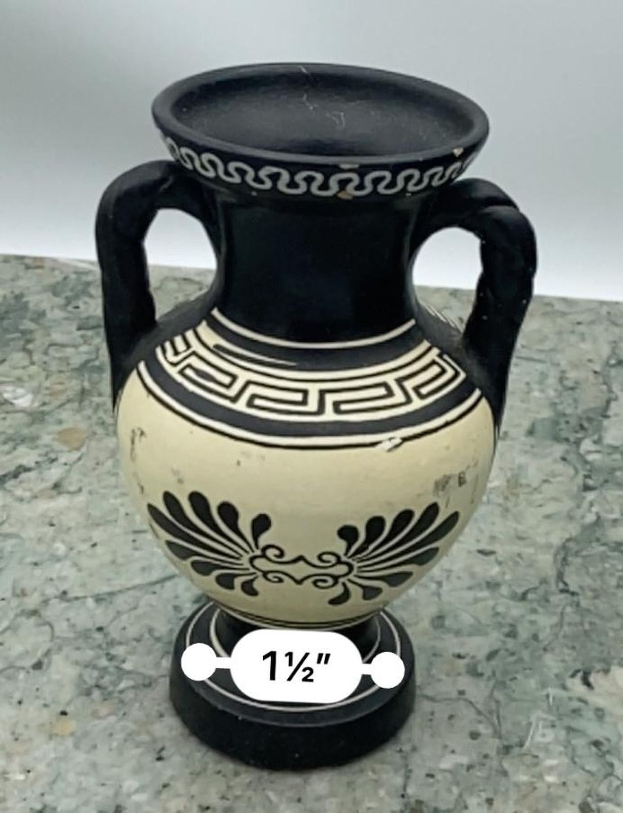 Greek Style Black & Cream Ceramic Amphora Vase with Meander 2