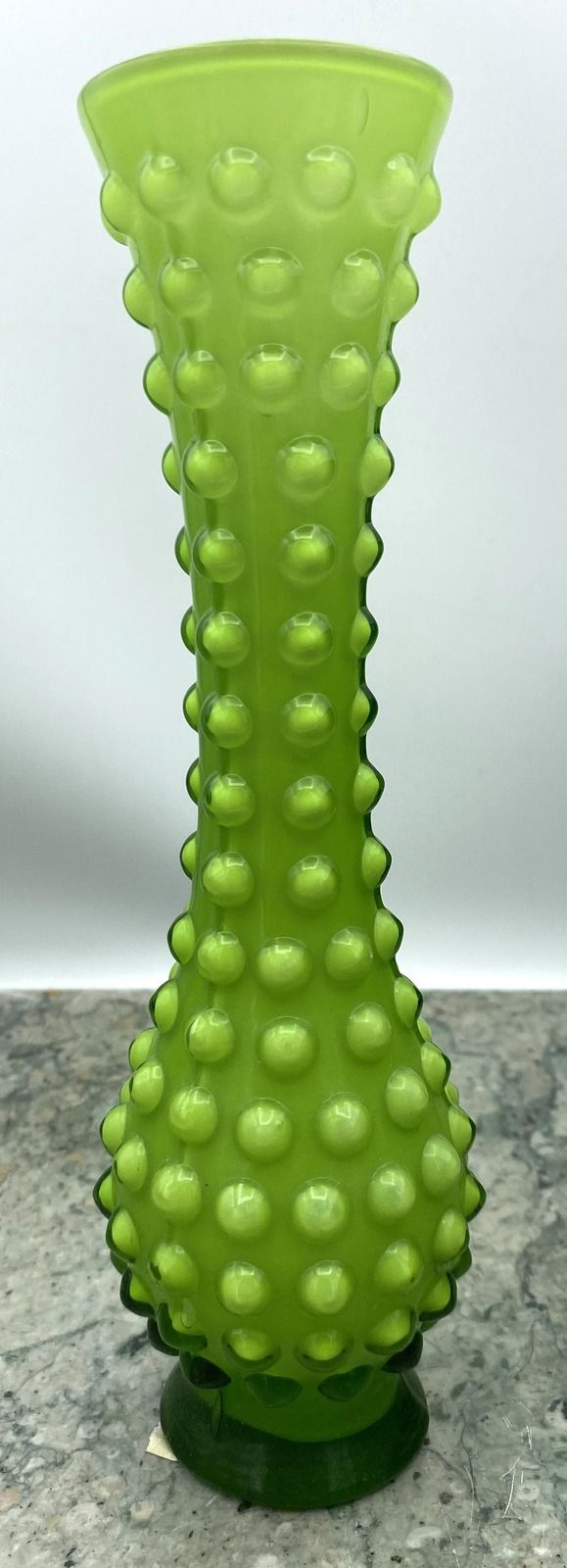 Vintage Green Hobnail Glass Bud Vase Mid-Century