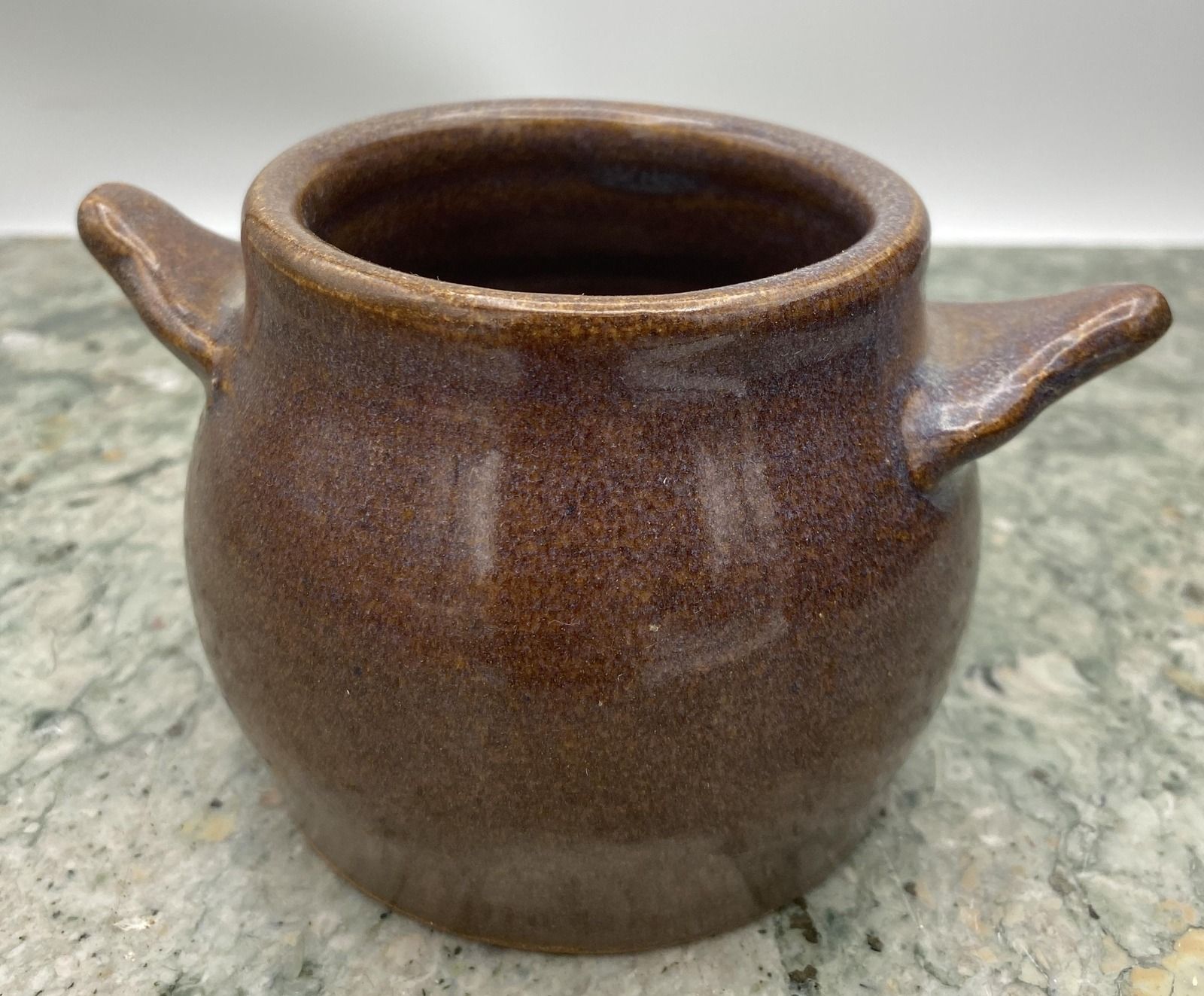 Brown Glazed Stoneware Crock Pot with Two Handles