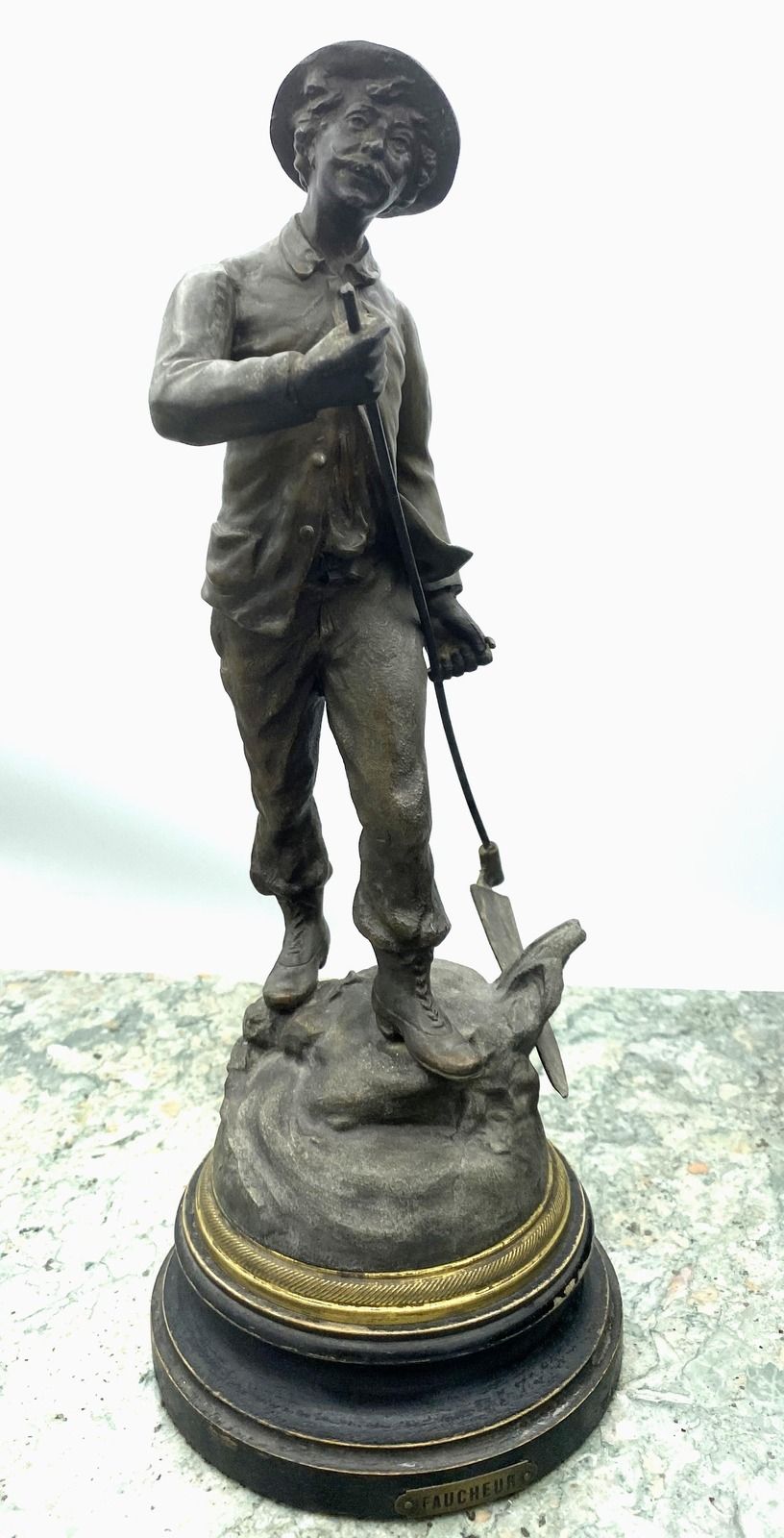 Antique French Bronze Spelter "Faucheur" Harvest Worker Statue
