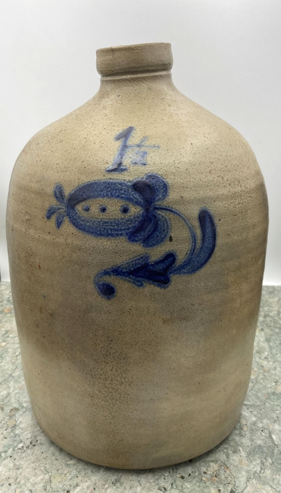 Antique Salt-Glazed Stoneware Jug with Cobalt Blue Bird Decoration 2