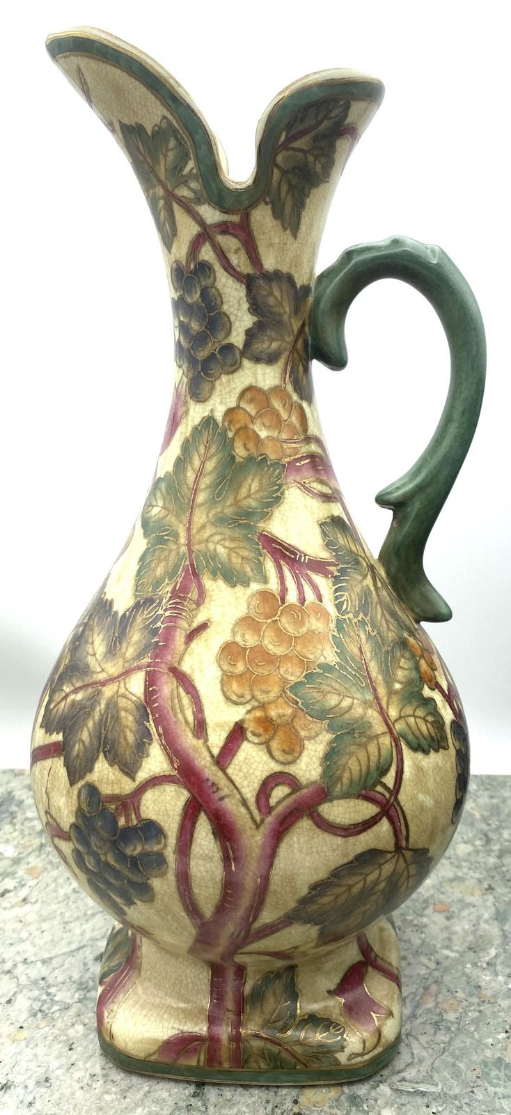 Victorian-Style Ceramic Ewer Pitcher with Grapevine Motif