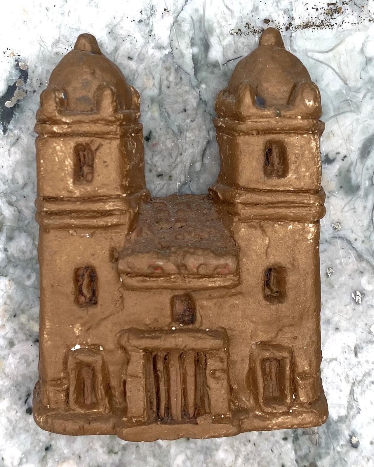 Gold-Painted Clay Cathedral Miniature Souvenir Folk Art