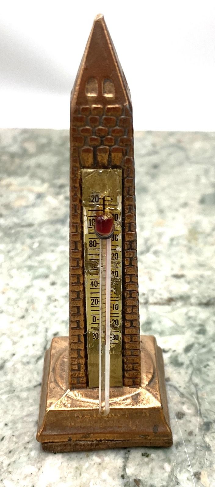 Vintage Copper-Tone Metal Church Steeple Souvenir Thermometer