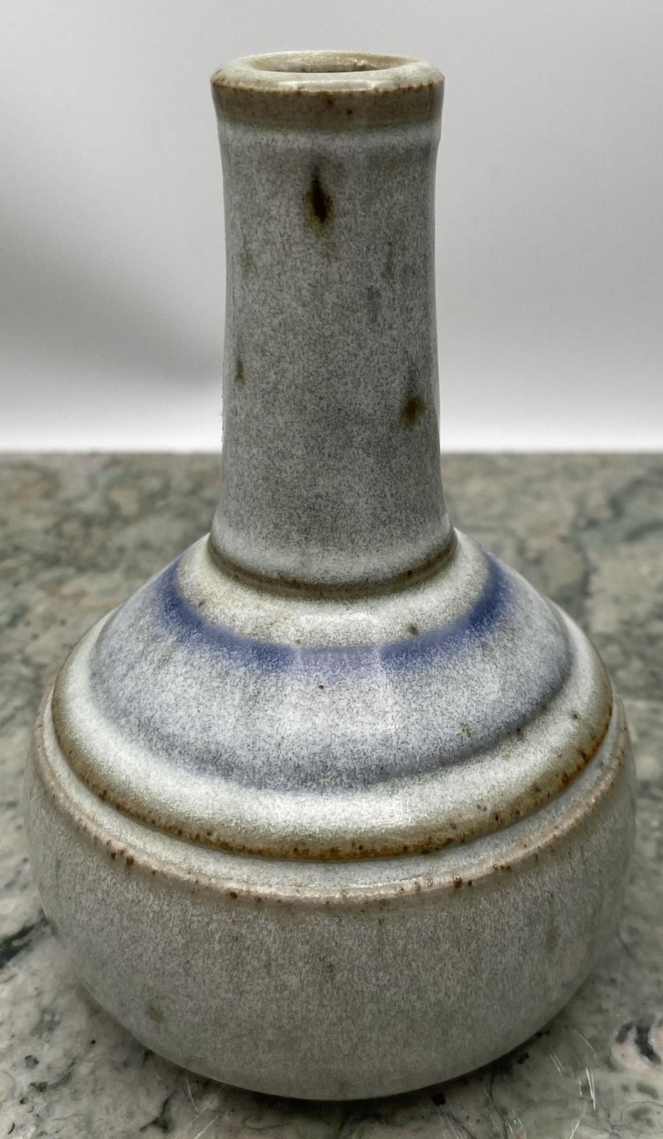 Handmade Stoneware Bud Vase with Blue Accent Glaze