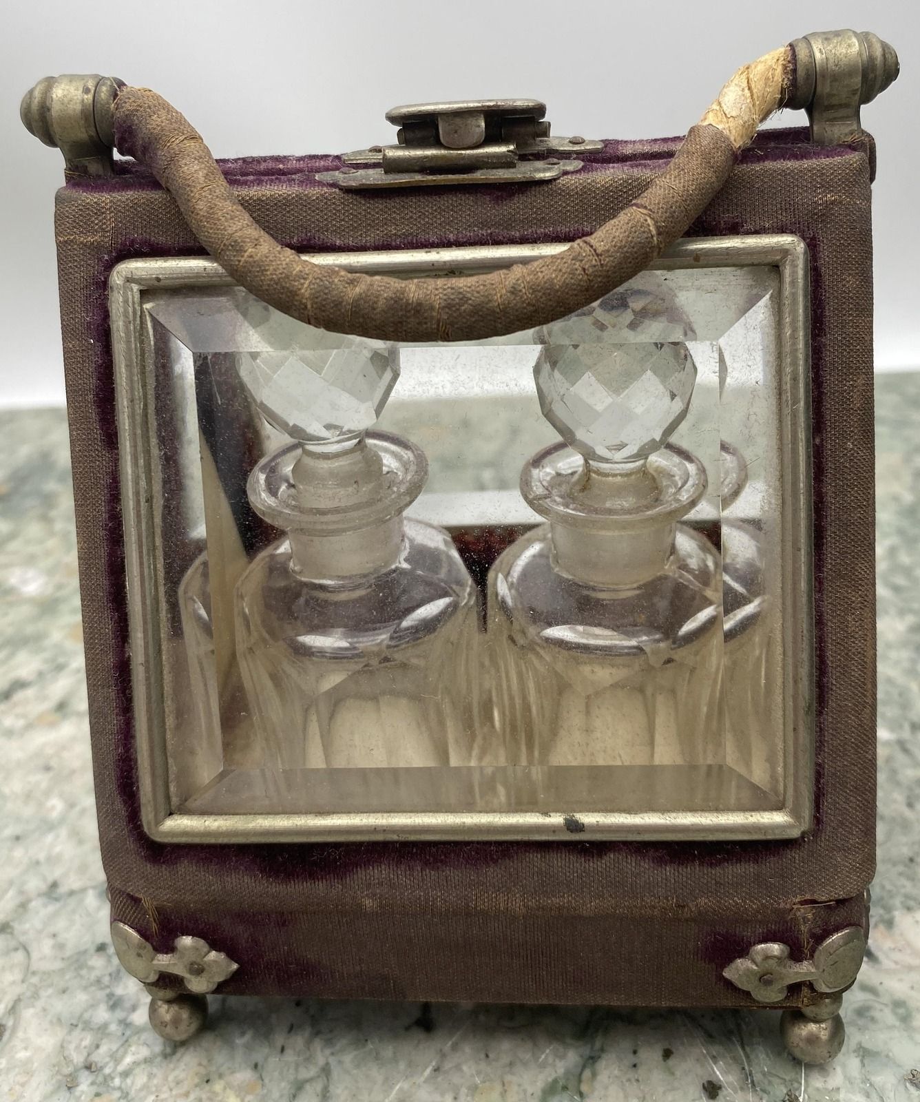 Antique French Perfume Casket with Two Cut Crystal Bottles 2