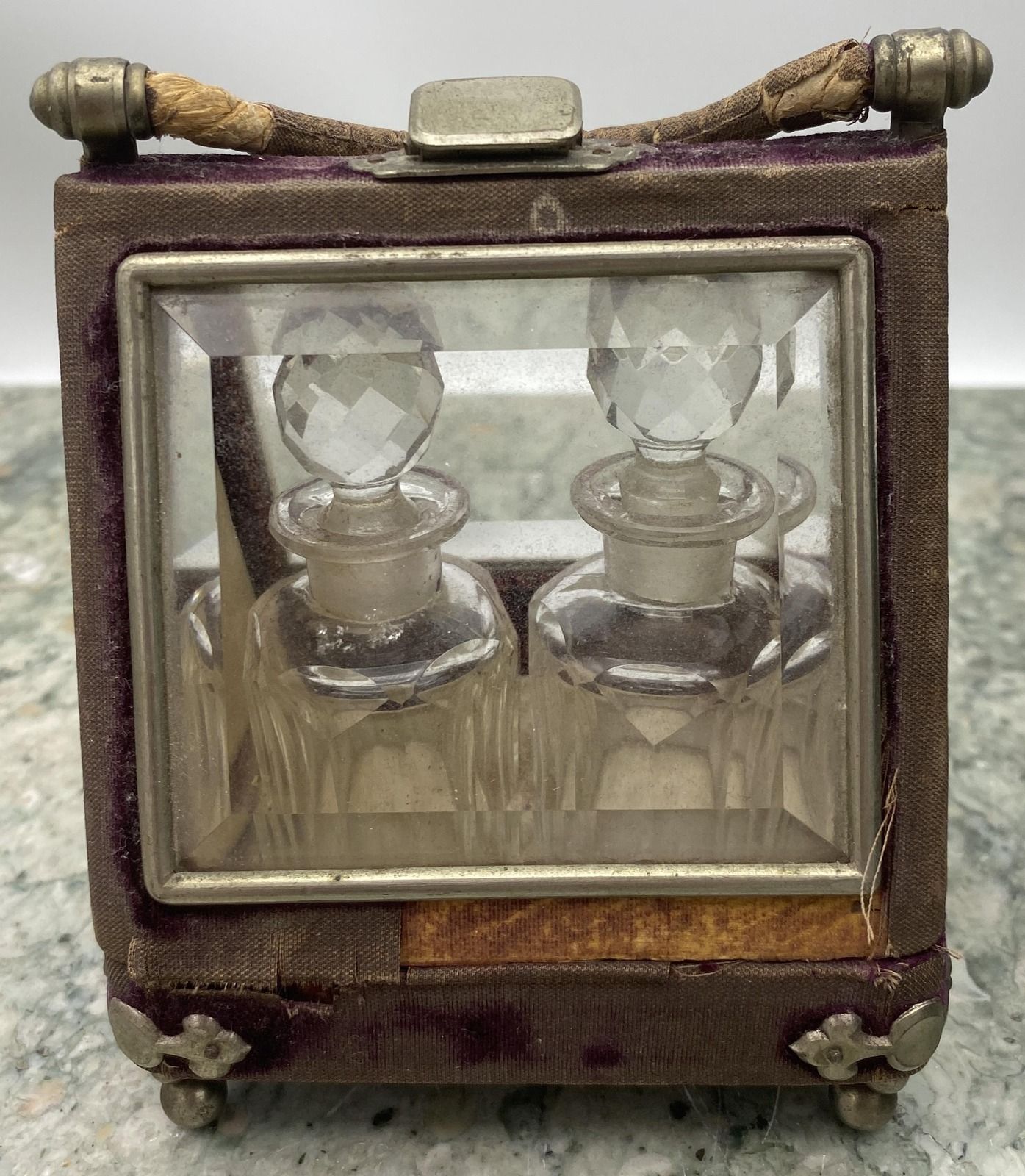 Antique French Perfume Casket with Two Cut Crystal Bottles