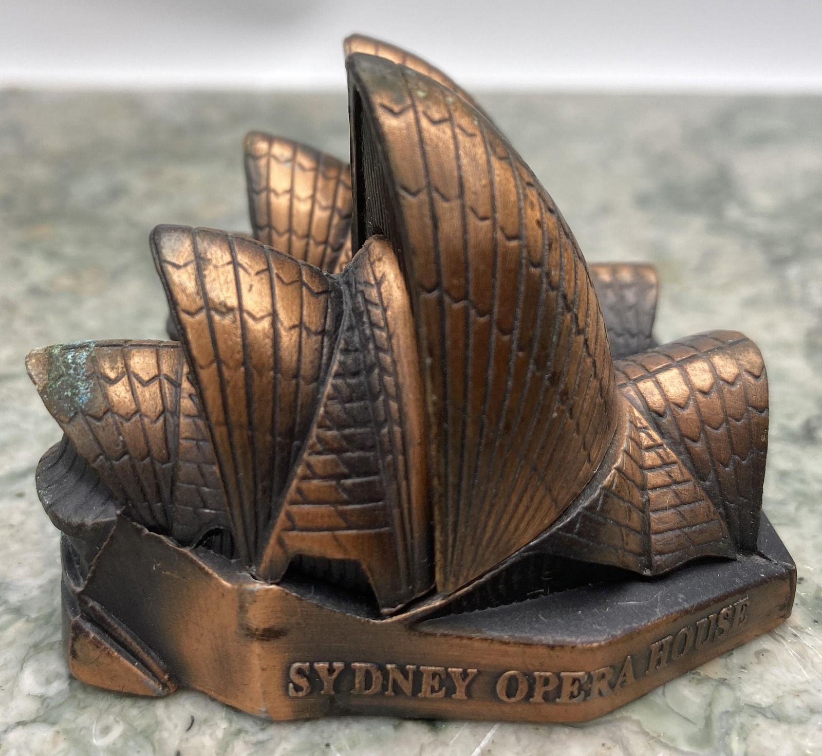 Vintage Copper-Tone Metal Sydney Opera House Souvenir Figurine