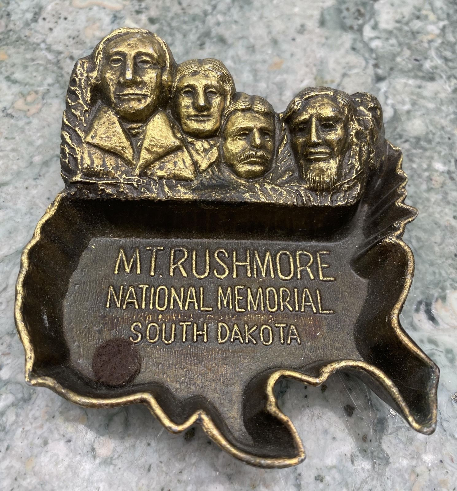 Vintage Brass Mt. Rushmore Souvenir Trinket Dish USA Shaped