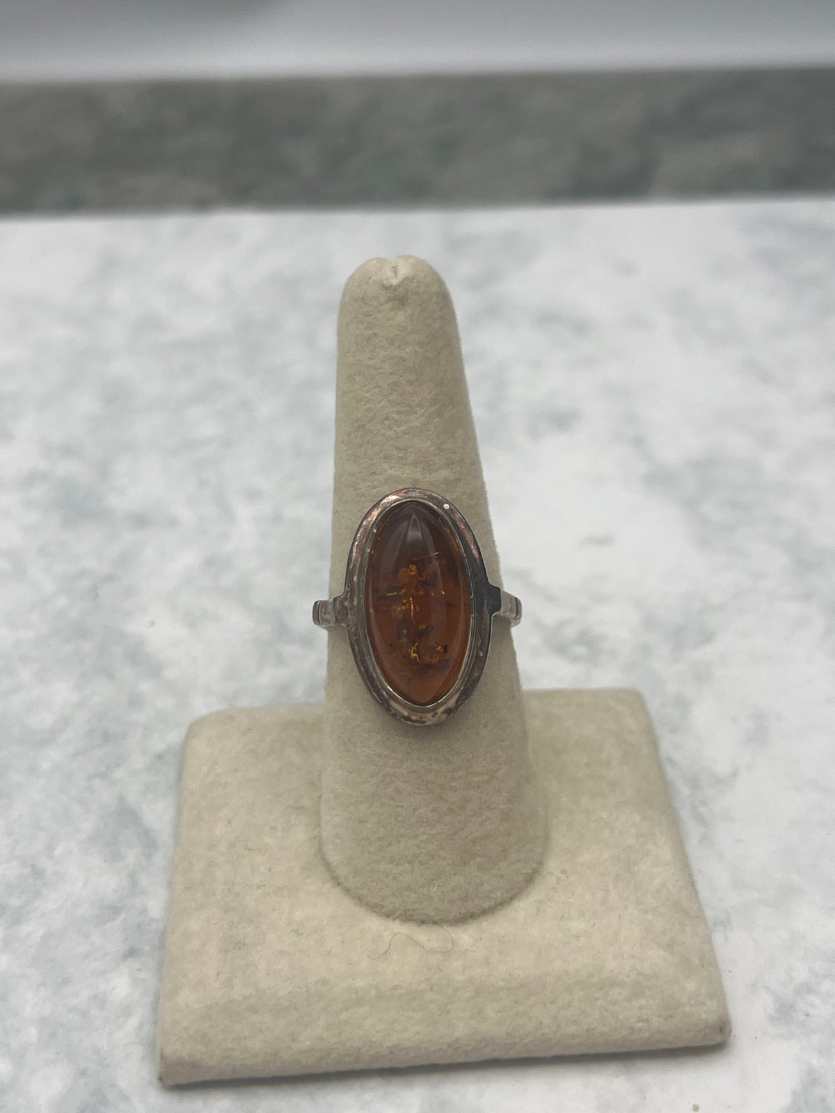 Sterling Silver Baltic Amber Oval Cabochon Ring Size 8.75
