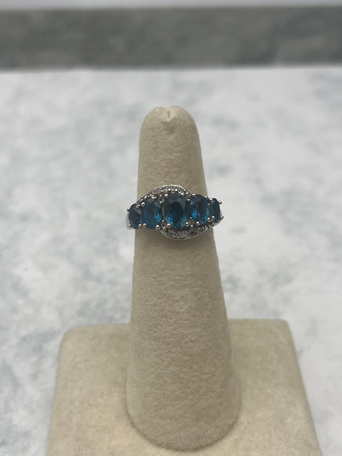 Sterling Silver London Blue Topaz Three-Stone Ring Size 5