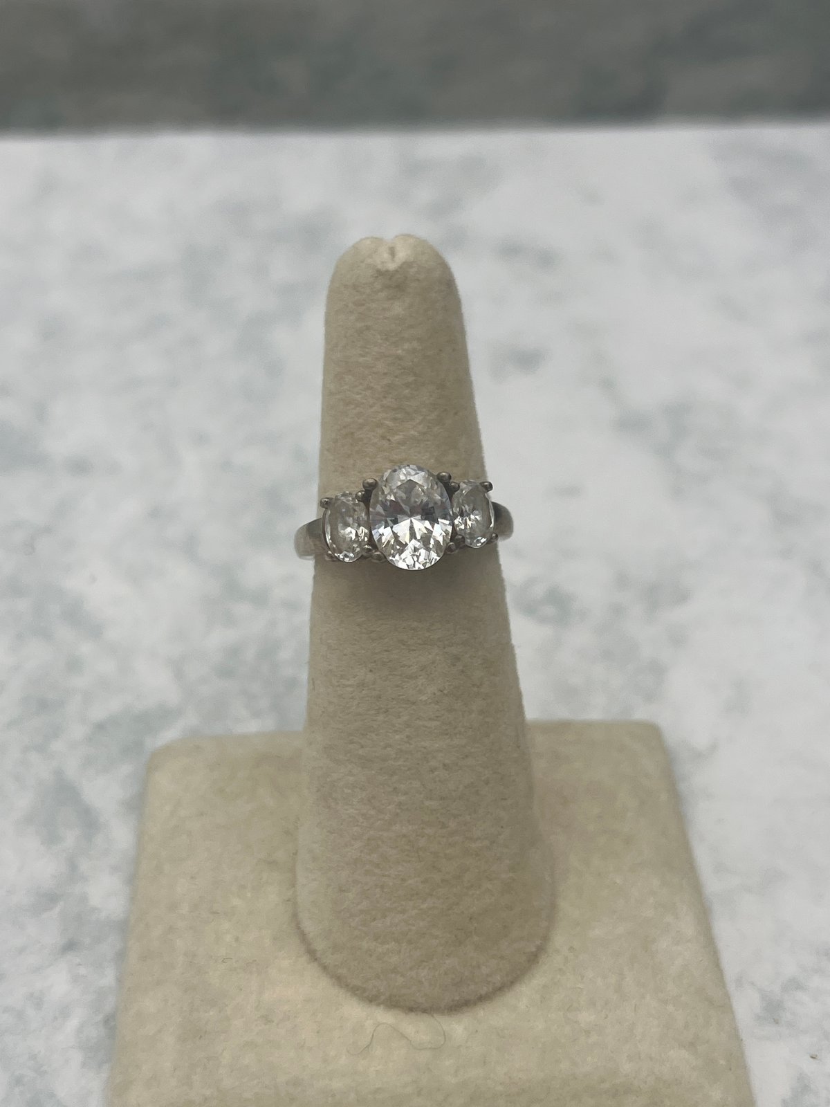 Sterling Silver Three-Stone Oval CZ Ring Size 6