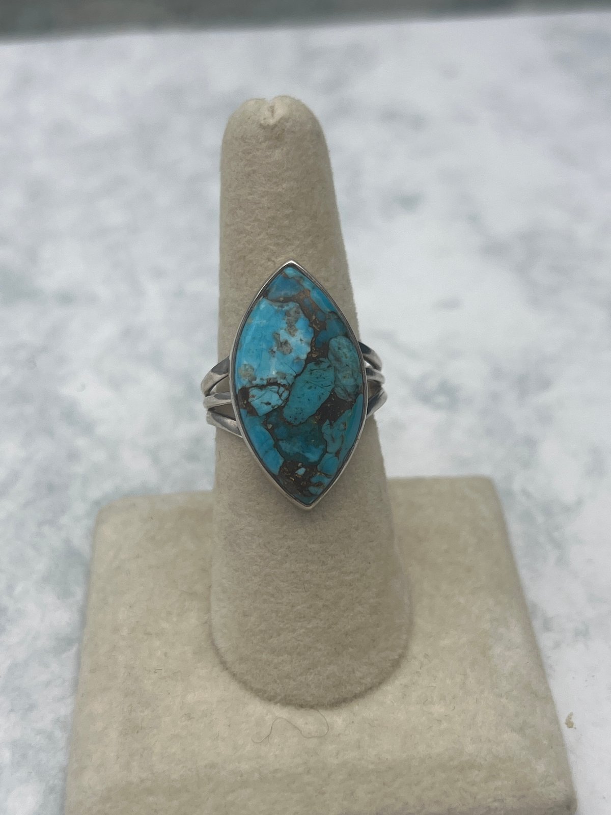 Sterling Silver Marquise Turquoise Cabochon Ring Size 8 Southwest