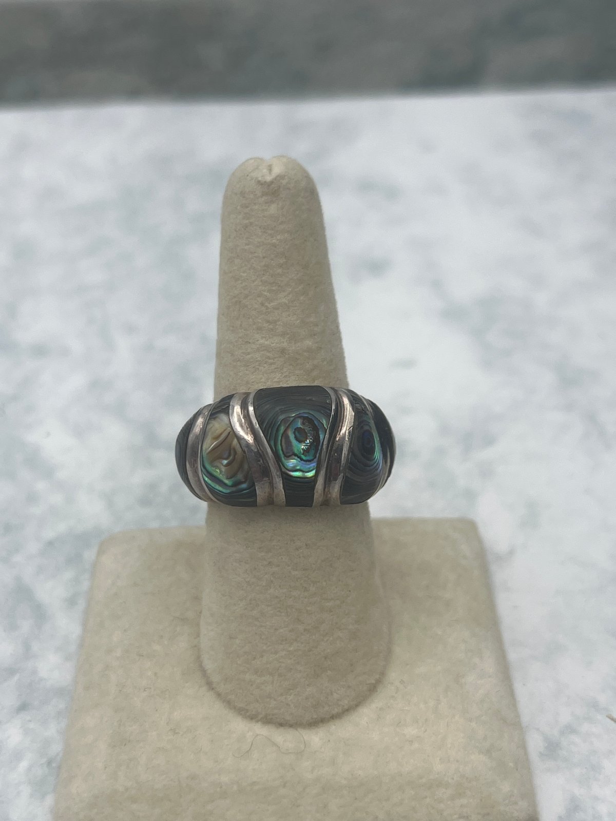 Sterling Silver Abalone Shell Inlay Dome Ring Size 9