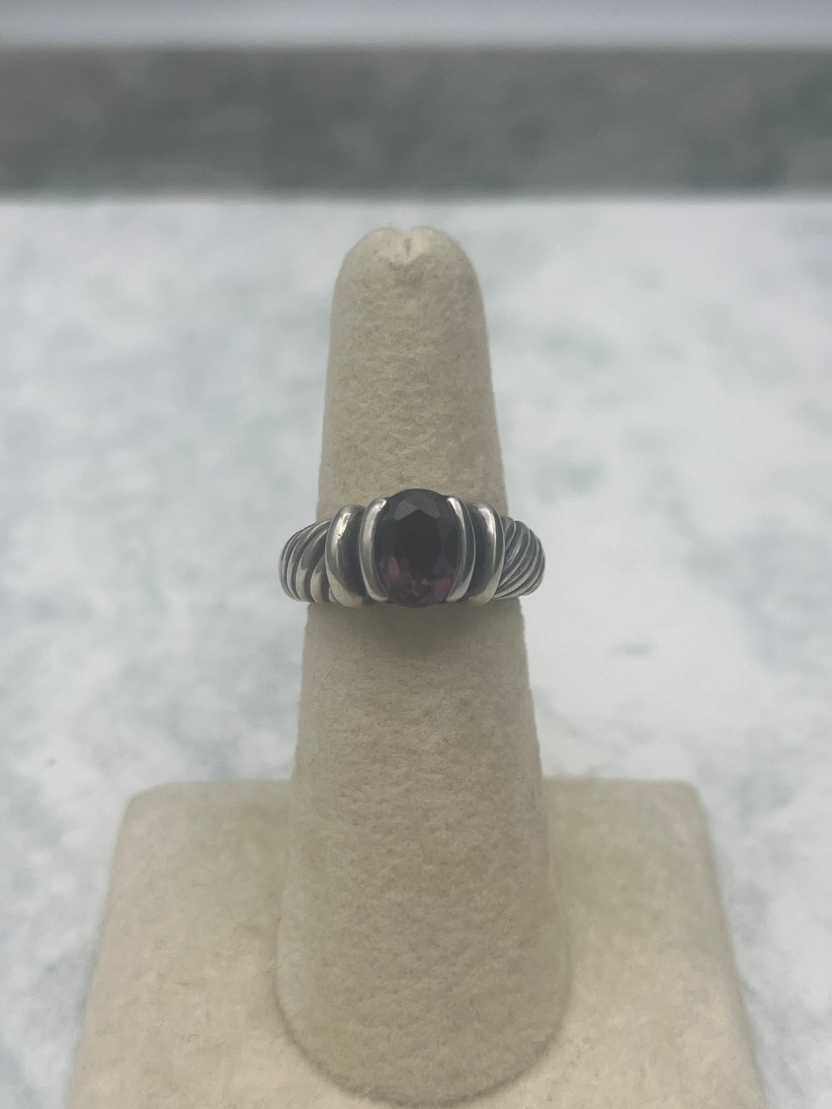 Sterling Silver Cable Band Ring with Amethyst Stone 925 Size 6