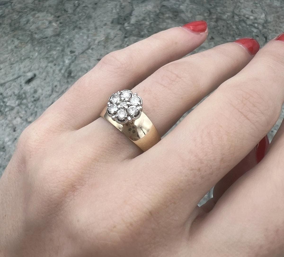 14k Vintage Gold Diamond Cluster Flower Ring 7-Stone Setting 3