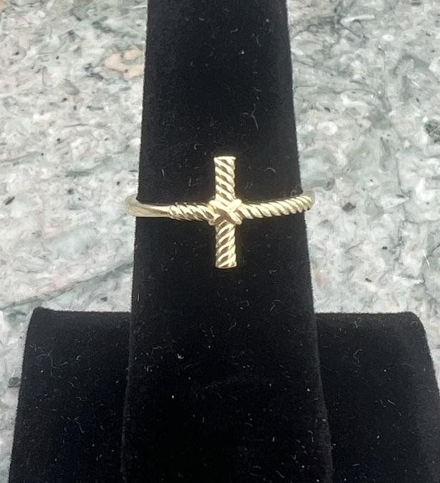 14k Gold Twisted Rope Cross Ring 2