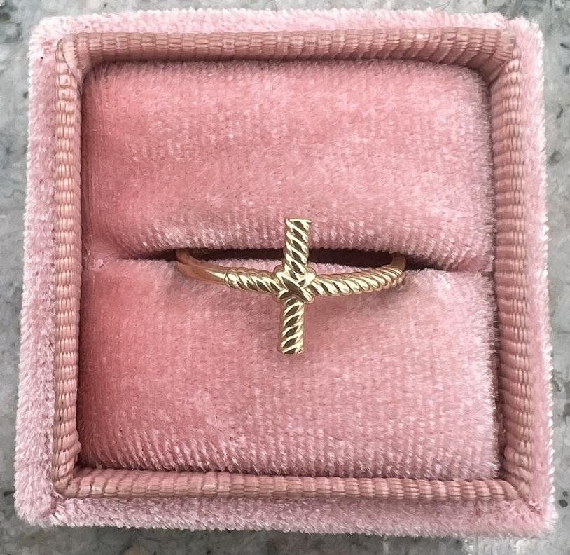 14k Gold Twisted Rope Cross Ring