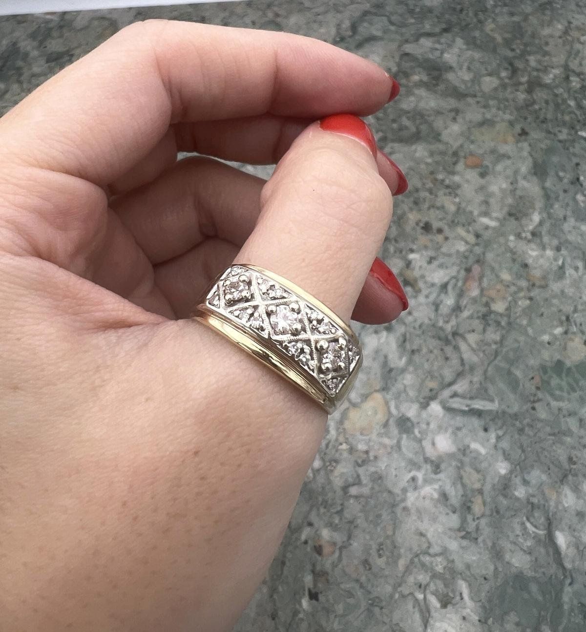 14k Vintage Two-Tone Gold And Moissanite Band Ring Art Deco Style 3