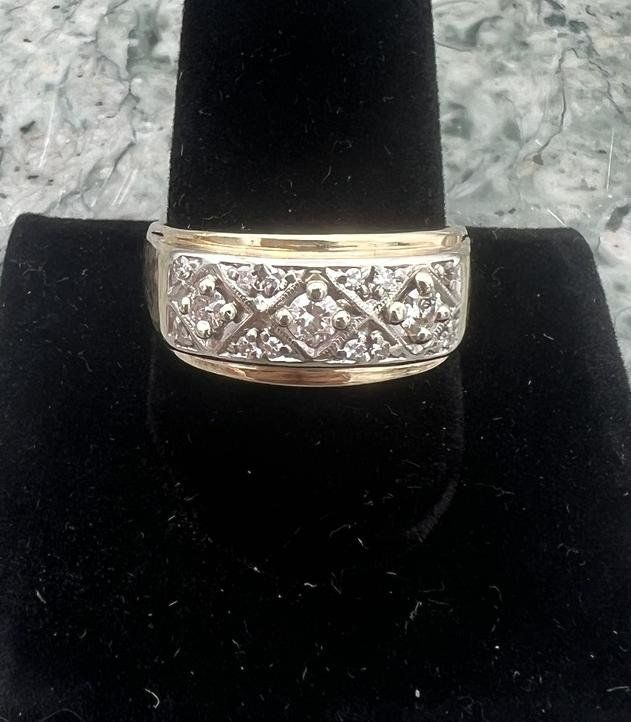 14k Vintage Two-Tone Gold And Moissanite Band Ring Art Deco Style 2