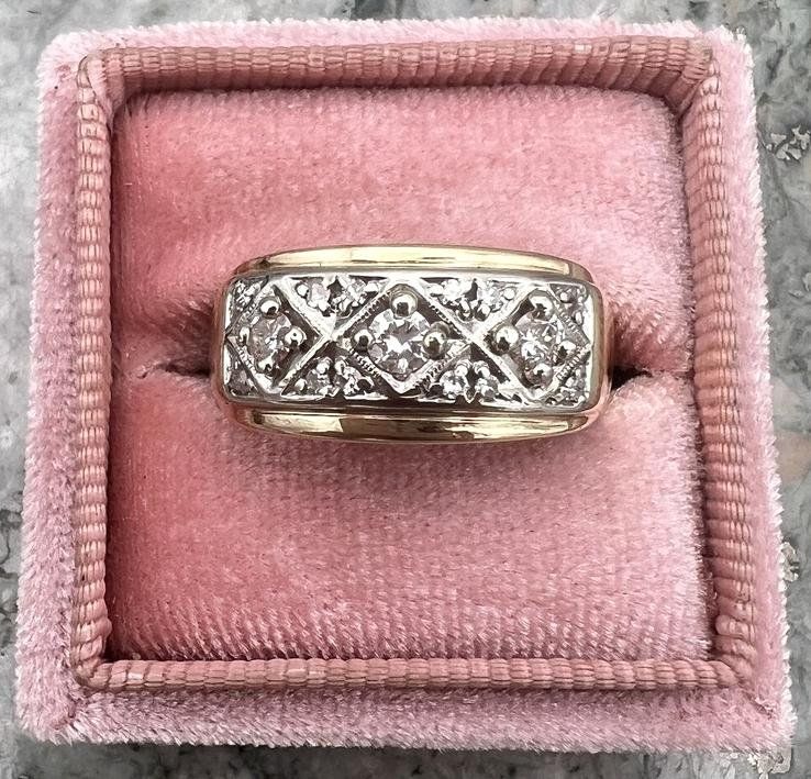 14k Vintage Two-Tone Gold And Moissanite Band Ring Art Deco Style