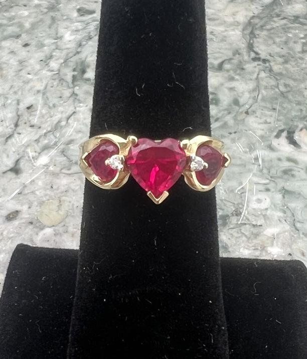 14k Gold Triple Heart Ruby Ring with Diamond Accents 2