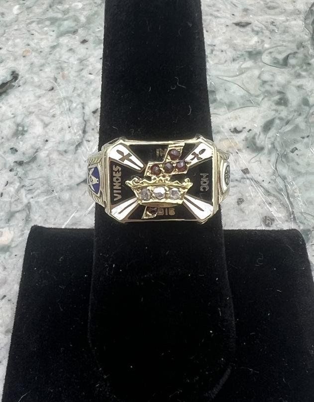 14k Knights Templar Masonic Gold Ring with Crown Cross Gemstones 2