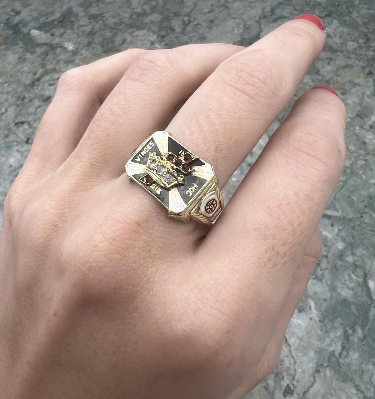 14k Knights Templar Masonic Gold Ring with Crown Cross Gemstones 5
