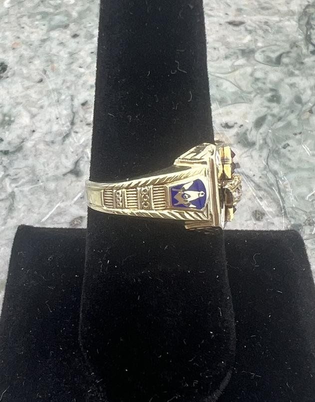 14k Knights Templar Masonic Gold Ring with Crown Cross Gemstones 4